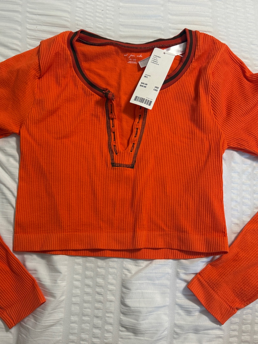 Urban Outfitters Orange Ribbed Lace-Up Crop Top